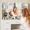 Makeup Dressing Table w/ 7 Drawers & Dimmable LED Lights Mirror Vanity Stool Set