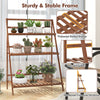 Garden Foldable Flower Pot Display Shelf 3-tier Ladder Plants Holder-Coffee