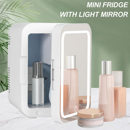 Mini Fridge LED Mirror Portable Cooler Warmer Table Top Bedroom Makeup 4/6/10L