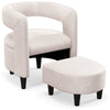 Upholstered Velvet Barrel Chair & Ottoman Set Comfy Accent Armchair w/Footrest