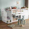 KIDS CHILDREN'S BED 3FT CABIN BED MID SLEEPER WITH DESK, STAIRS STORAGE CABINET