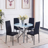 Round Grey Marble Tempered Glass Dining Table Silver Chromed Legs Dining Room