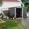 8ft X8ft Steel Garden Shed Apex Roof Outdoor Storage Shed W/ Extra Shelter, Grey