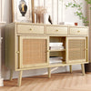 Rattan Sideboard Buffet with Storage, Cabinet with 3 Sliding Doors and 3 Drawers