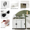Bathroom Cabinet Floor Storage w/ 2 Sliding Doors Cupboard White 4 Wheels