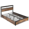 Double Size Bed Frame Metal Bed Platform LED Lights Headboard & 4 Storage Drawer