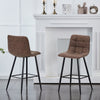 2 x Grey Brown Faux Leather PU Sauqre Bar Stools Pub Chair Stool Padded Seats
