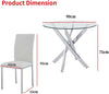 Round Glass Dining Table and 4 White Faux Leather Chairs Kitchen Room Furniture