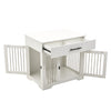 Dog Crate Furniture Wooden Crate Table Thickened Metal Tube Cage w/ Double Doors