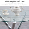 4pcs Grey PU Leather Dining Chairs & Round Clear Glass Dining Table Dining Set