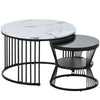 Round Coffee Tables Set of 2 End Table Nesting Tables Marble Pattern Living Room