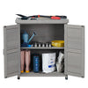 Grey Wooden Garden Storage Cabinet Weather-Resistant Magnetic Closure 2 Shelves