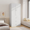 2 Door Wardrobe Double Wardrobe with 3 Drawers Storage Closet with Hanging Rail