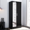 High Gloss 2 Door Black Mirrored Wardrobe Storage Hanging Rail Bedroom Furniture