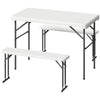 3 Piece Folding Picnic Table and Bench Set with Handle, Light Grey