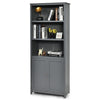 Modern Freestanding Bookcase Wooden Storage Cabinet w/ Open Shelves and 2 Doors