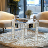 Elegant Round Mirrored Coffee Table with Crystal Inlay Bling Silver Accent Table