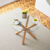 Round Dining Table Wooden Legs 100cm Tempered Glass Kitchen Living Room