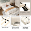 Double Bed Frame, Grey White, Upholstered Wooden Slat Bed Frame with Headboard