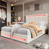 Upholstered Bed 4ft6 Double LED Hydraulic Bed Frame with Ottoman Storage Beige