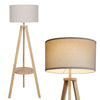 Tripod Floor Lamp Free Standing Light with Linen Shade Shelf Bedroom Living Room