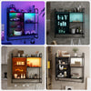Wall Mounted Storage Cabinet Wood Floating RGB Light Display Shelf 6 Hook Remote