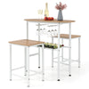 Natural Dining Table Set 3PCS with 2 Stools Storage Rack Footrest