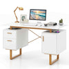 Computer Desk Home Office Desk with Floating Desktop & Dual Drawers White