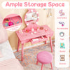 Kids Vanity Set Makeup Dressing Table Set w/Adjustable Brightness-Pink