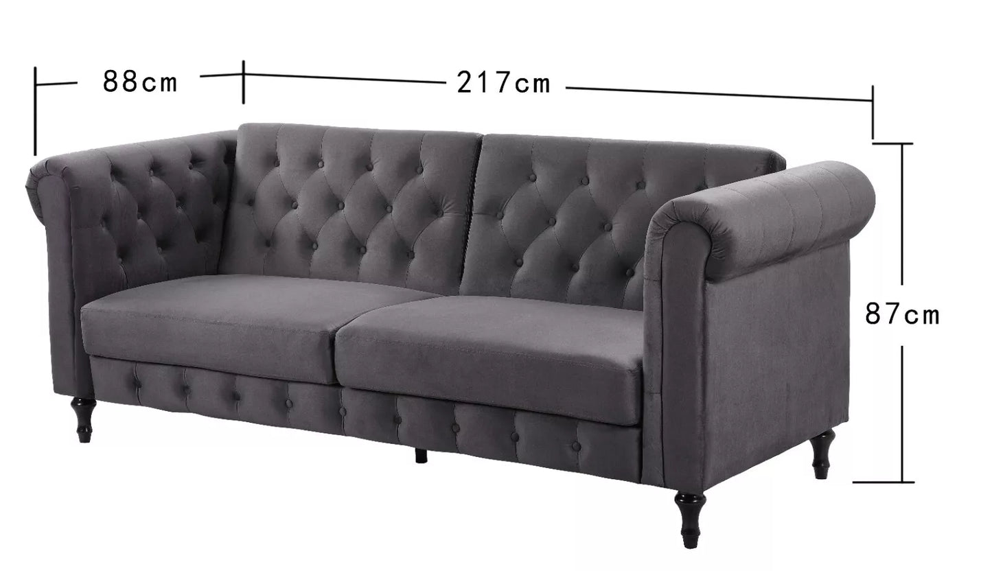 Sofa Bed Velvet Chesterfield 3 Seater Style Green Blue Grey Sofabed Button Back