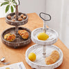 2-Tier Wooden Round Rectangle Tray Dessert Cupcake Display Rack Shelf Party Home