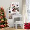 4 Drawers White Dressing Table Set Makeup Desk with Mirror Stool Shelf Storage