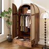 Modern Walnut Wardrobe 79x50x175cm: Fabric Doors, Storage Drawer, Wooden Legs