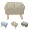 Linen Footstool Footrest Ottoman Pouffe Padded Rectangle Seat Chair w/ Wood Legs