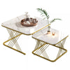 Set of 2 Fuax Marble Nesting Coffee Table Square Side End Tables with Metal Legs