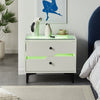 High Gloss Bedside Table White LED Cabinets 2Drawers Nightstand Modern Bedroom