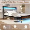 King Size Bed Frame w/ 2-Tier Storage & LED Light-Brown