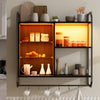 Wall Mounted Storage Cabinet Wood Floating RGB Light Display Shelf 6 Hook Remote