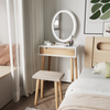 Dressing Table with Light Mirror Vanity Set Wooden Makeup Desk with Stool Drawer