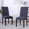 2x Button Tufted High Back Dining Chairs Fabric Upholstered Room Kitchen Grey