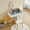 Dressing Table LED Round Mirror Vanity Glass Top Make up Desk Stool Cabinet Set