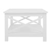 2-Tier White Wood Side Coffee Table with Bottom Storage Shelf Rack X Shape Stand