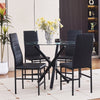 4pcs Black Faux Leather Dining Chairs & Round Clear Glass Dining Table Black Leg