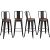 4 Industrial Metal Frame Bar Stools Breakfast Chairs High Counter Kitchen Stools