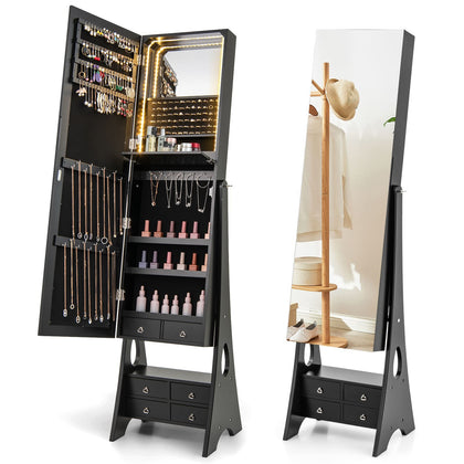 3-color LED Lighted Jewelry Organizer Armoire w/ Full-Length Mirror-Black
