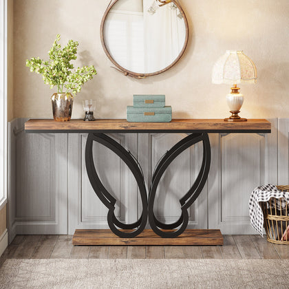 140 cm Console Table, Wooden and Metal Butterfly Entry Table, Long Narrow Table