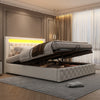 Ottoman Storage Bed Gas Lift 4ft6 Double Wooden Bed Frame With LED Light White