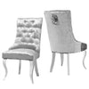 Light Grey Crushed Velvet Lion Knocker Buttoned Back Dining Chair w/ Chrome Legs