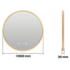 Black/Gold Round LED Bathroom Mirror With Warm Backlit Lights Clock Demister Pad