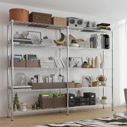 2x 5 Tier Adjustable Wire Shelving Units Black 4 Shelf Kitchen Storage Racking